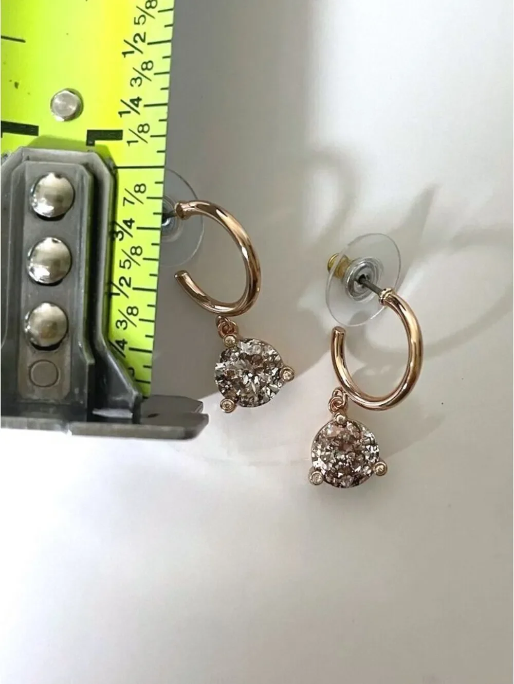 Kate Spade New York Patina Pave Drop Earrings Rose Gold Crystal Hoop NWOT